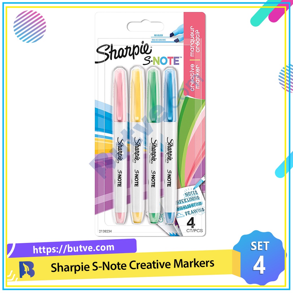 Vỉ 4 màu bút đánh dấu thông minh ngòi vát Sharpie S-Note Creative Markers 2.5mm