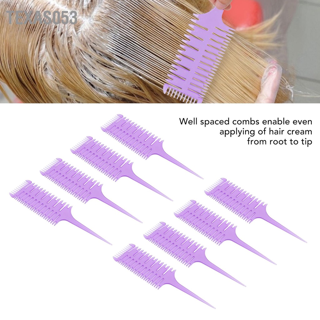 Set 8 Lược Nhuộm Tóc 3 Mặt ABS Màu Tím Tạo Kiểu Tại Nhà / Salon