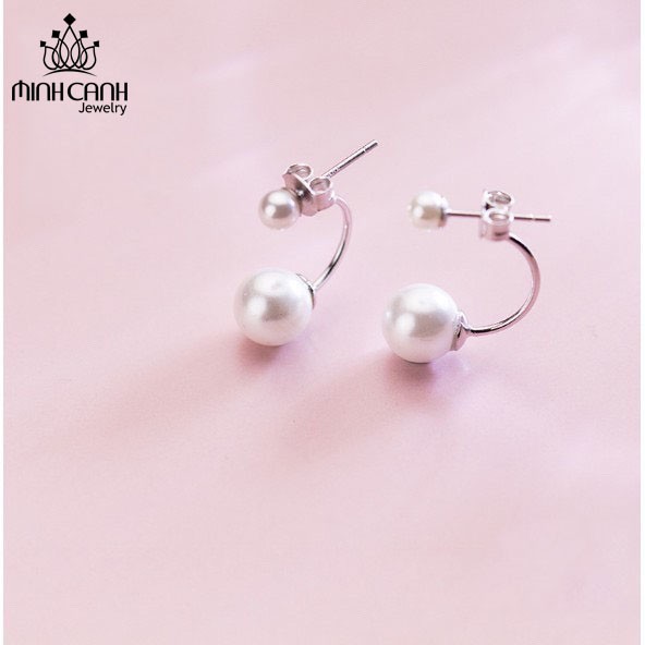 Bông Tai Bạc Dáng Cong 2 Đầu Đính Hạt Tròn - Minh Canh Jewelry