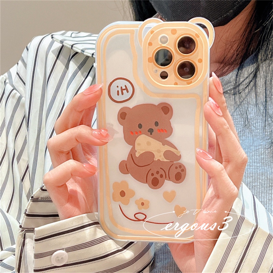 Ốp Điện Thoại Mềm Họa Tiết Gấu Phô Mai Sáng Tạo Cho iPhone 14 13 12 11 Pro Max SE2020 X XR Xs Max 7 8 6 6s Plus
