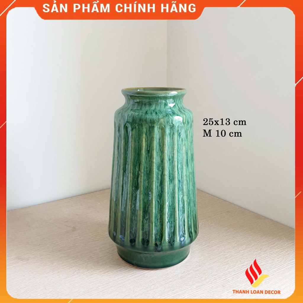 Lọ hoa gốm sứ Bát Tràng men xanh ngọc cao 27 cm - Bình gốm decor trang trí nhà đẹp