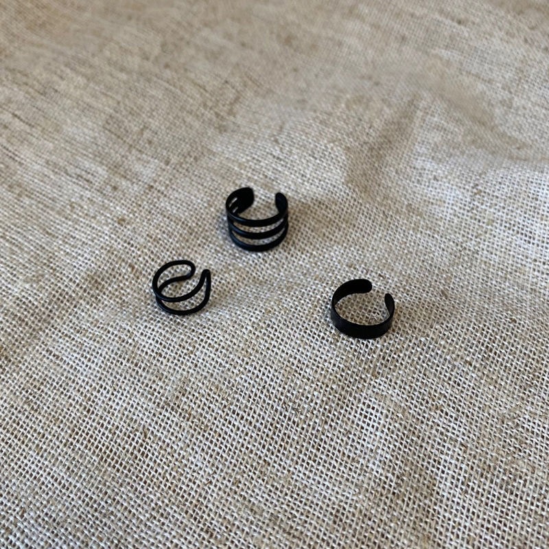 Bộ Ba Khuyên Kẹp Tai Hình Chữ C Màu Đen Đơn Giản Không Cần Xỏ Lỗ