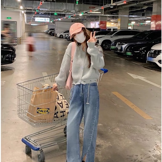 Áo khoác len croptop Forgirl tay bồng phối viền xẻ