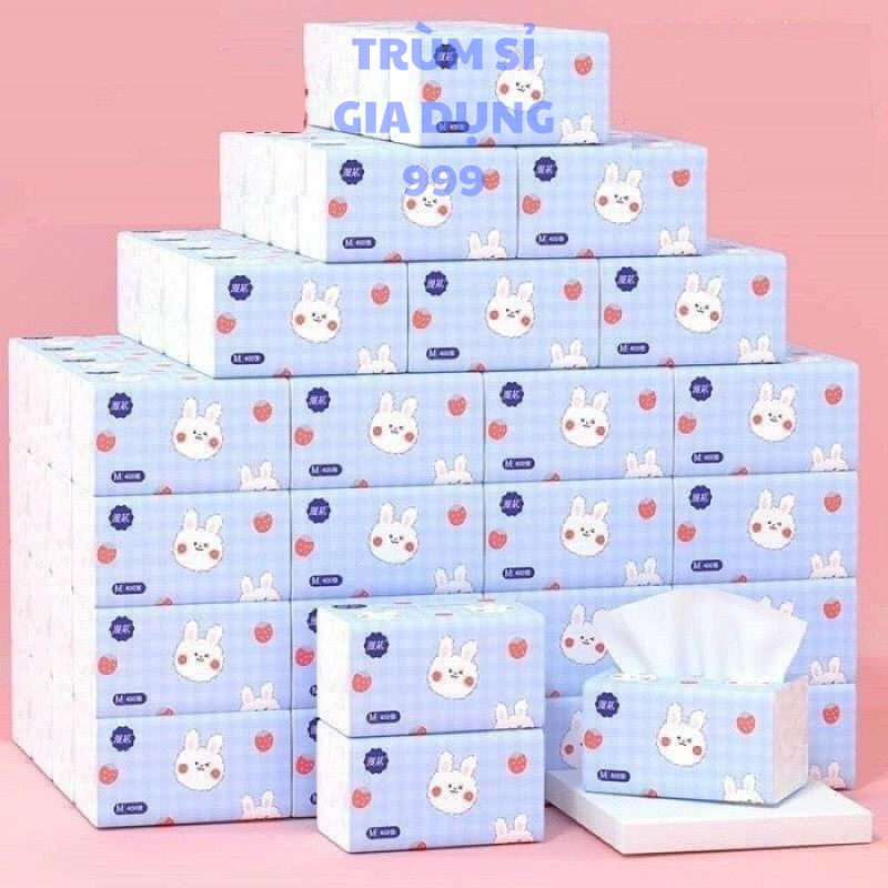 thùng 40 giấy rút hình thỏ trắng siêu dai, bịch khăn giấy rút tiện lợi nhỏ gọn dễ bỏ túi mang theo