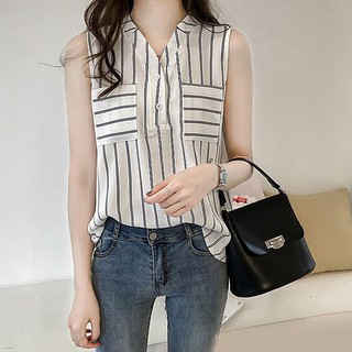 Áo Sơ Mi Chiffon Cổ V Sát Nách Kiểu Hàn Quốc Thời Trang Cho Nữ