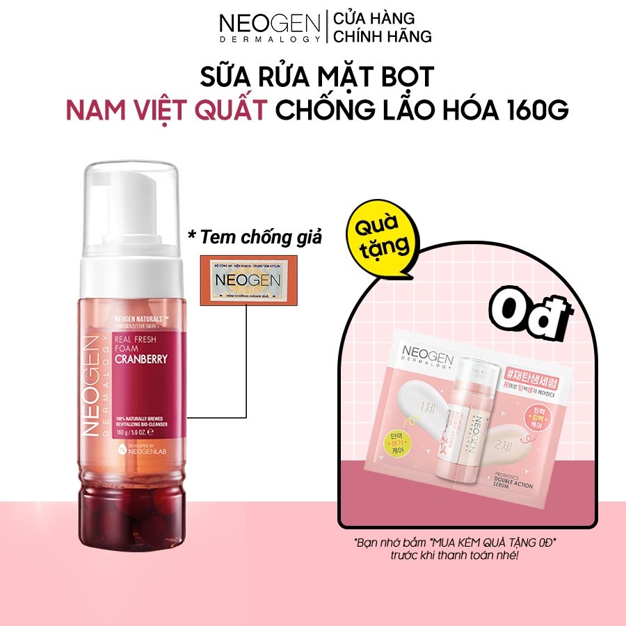 Sữa Rửa Mặt Tạo Bọt Nam Việt Quất Chống Lão Hoá Neogen Dermalogy Real Fresh Foam Cleanser Cranberry 160ml