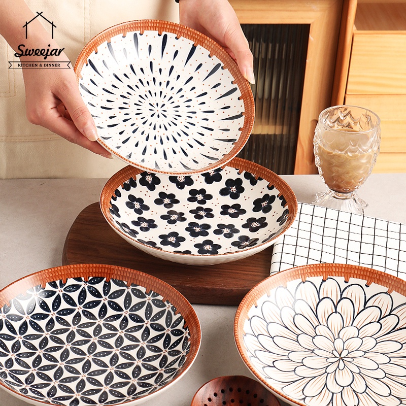 Đĩa Sứ Tròn 8 Inch Phong Cách Nhật Bản Cho Nhà Hàng