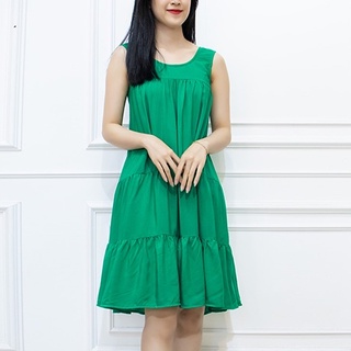 Đầm mặc nhà AMYRA vải lanh tầng dáng suông trung niên mùa hè mặc đi chơi, thoáng mát cho mẹ, bà bầu V14