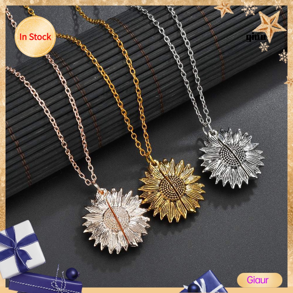 GIAUR Women Fashion Jewelry Open Locket Sunflower Pendant Clavicle Chain Necklace