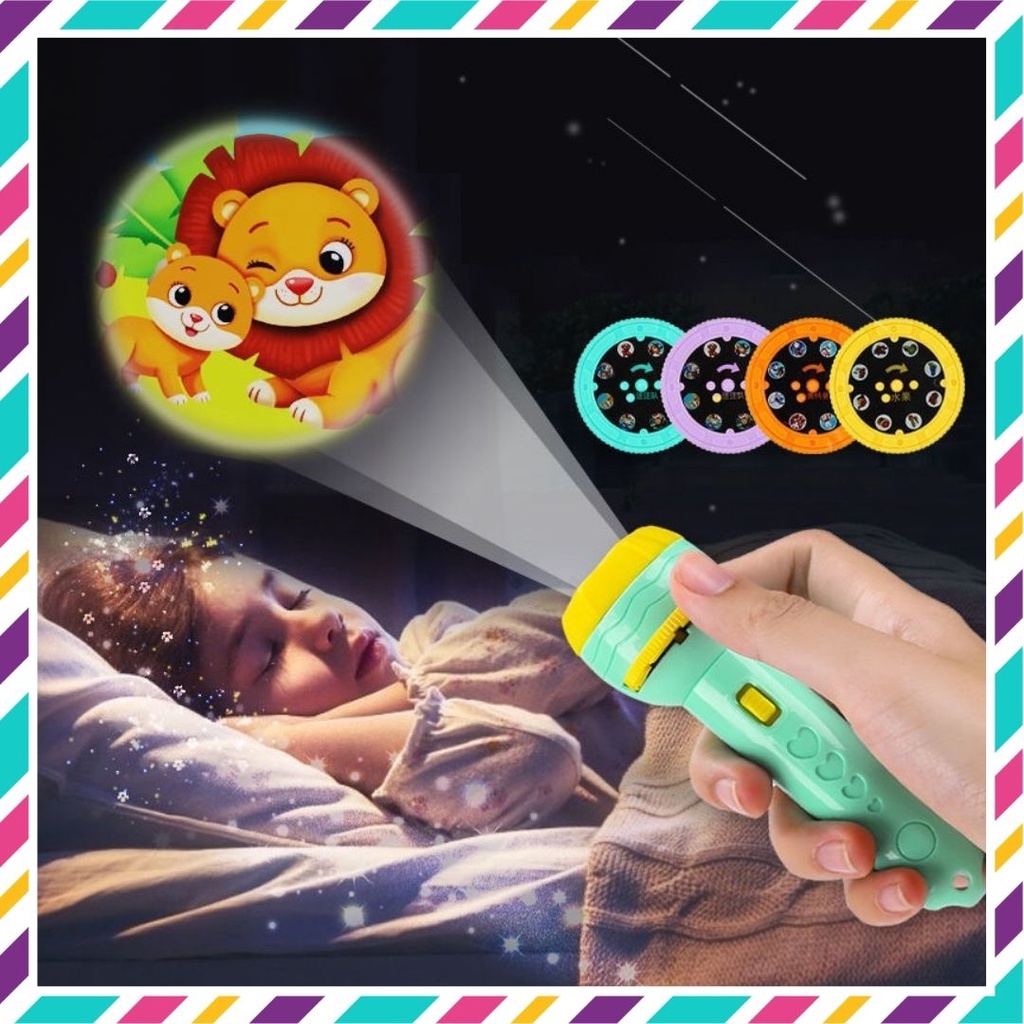 Đèn pin chiếu hình cho bé full bộ 80 hình anh 3D ngộ nghĩnh, đồ chơi giáo dục cho bé