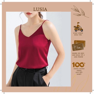 Áo hai dây lụa cổ tim cho nữ chất liệu lụa ngọc cao cấp phối vest sang chảnh không nhăn - a1002 - lusia design