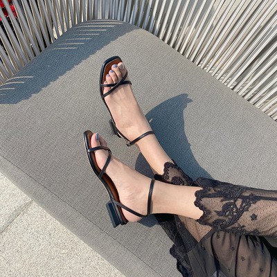 Sandal cao gót nữ 2 phân đế vuông quai chéo Giày cao gót nữ Hàn Quốc cao cấp G04