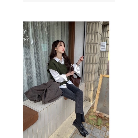 Áo gile len đơn giản