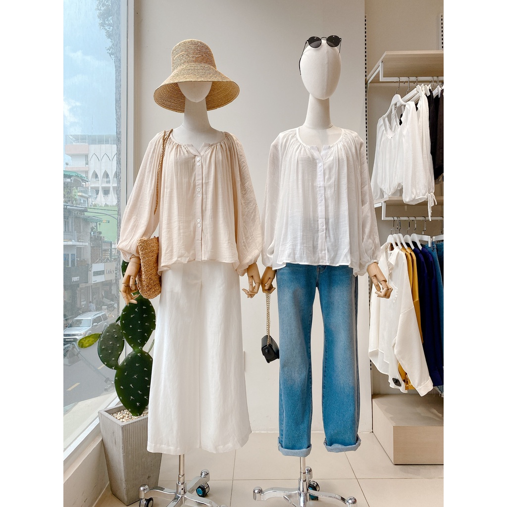 Áo sơmi cổ trụ tay raglan vải tơ mềm rũ MIEU - HM29