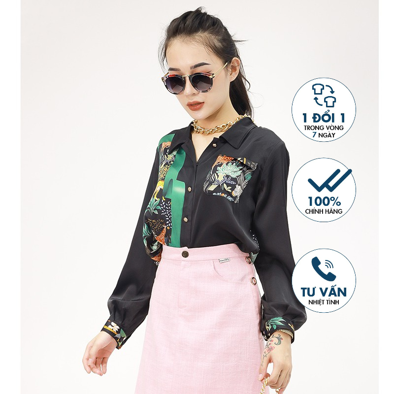 Áo sơ mi cổ đức cài cúc in họa tiết lưng Emspo SML2547