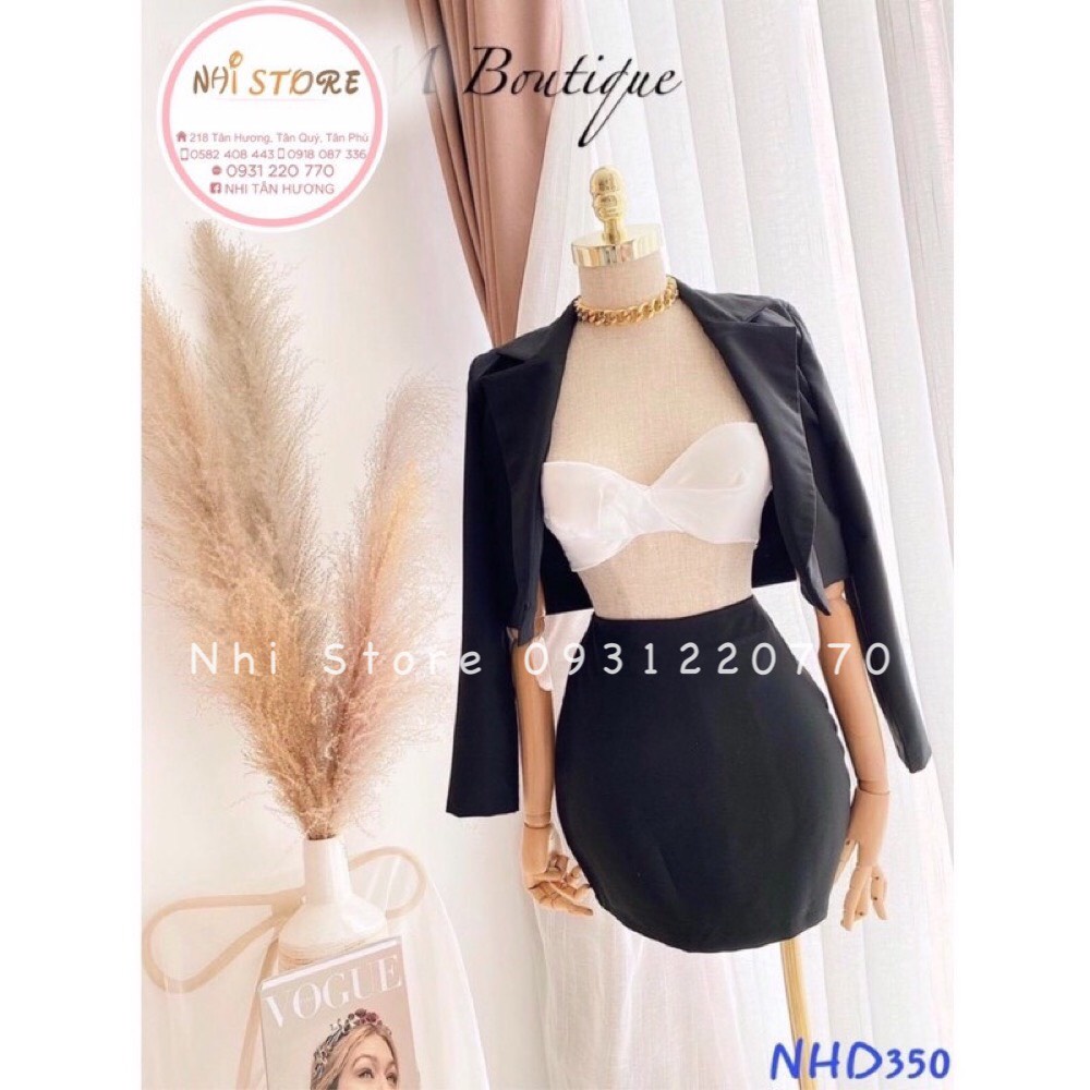 [FREESHIP 50K]Set Đồ Kiểu Nhistore Áo Khoác Vest Croptop Chân Váy A Kèm Áo Bra Ren Sexy Sang Chảnh Freesize Dưới 55kg | BigBuy360 - bigbuy360.vn