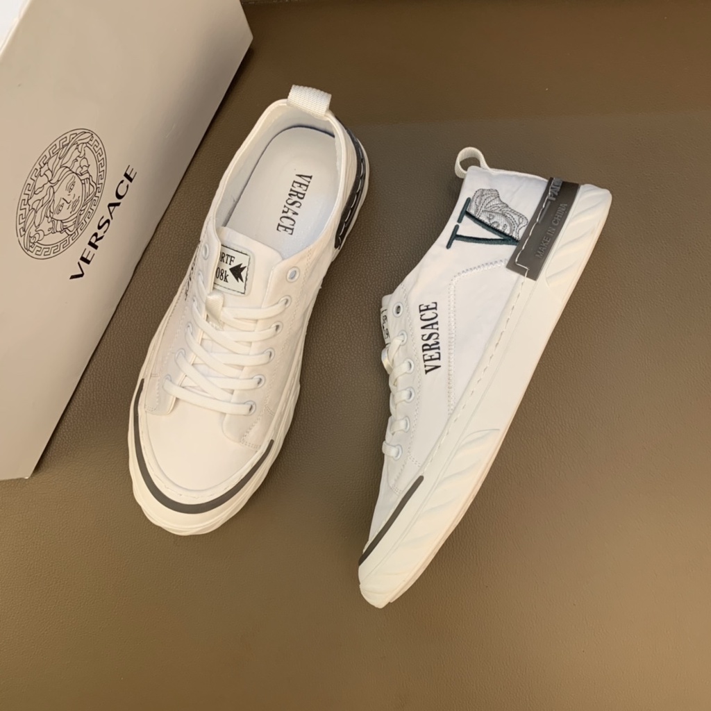 Giày sneakers nam da thật VERSACE thiết kế trắng phối đen đơn giản và năng động