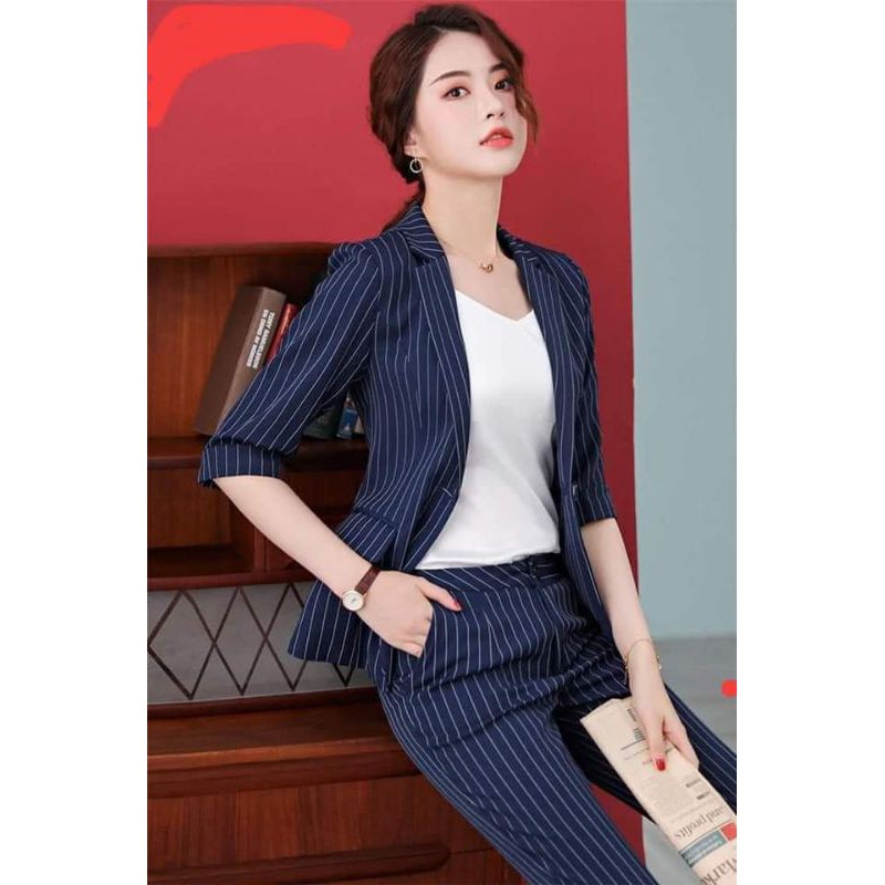 áo vest công sở kẻ sọc tay lỡ cao cấp Linh Chi vải bố mỏng nhẹ form chuẩn đẹp,tôn dáng