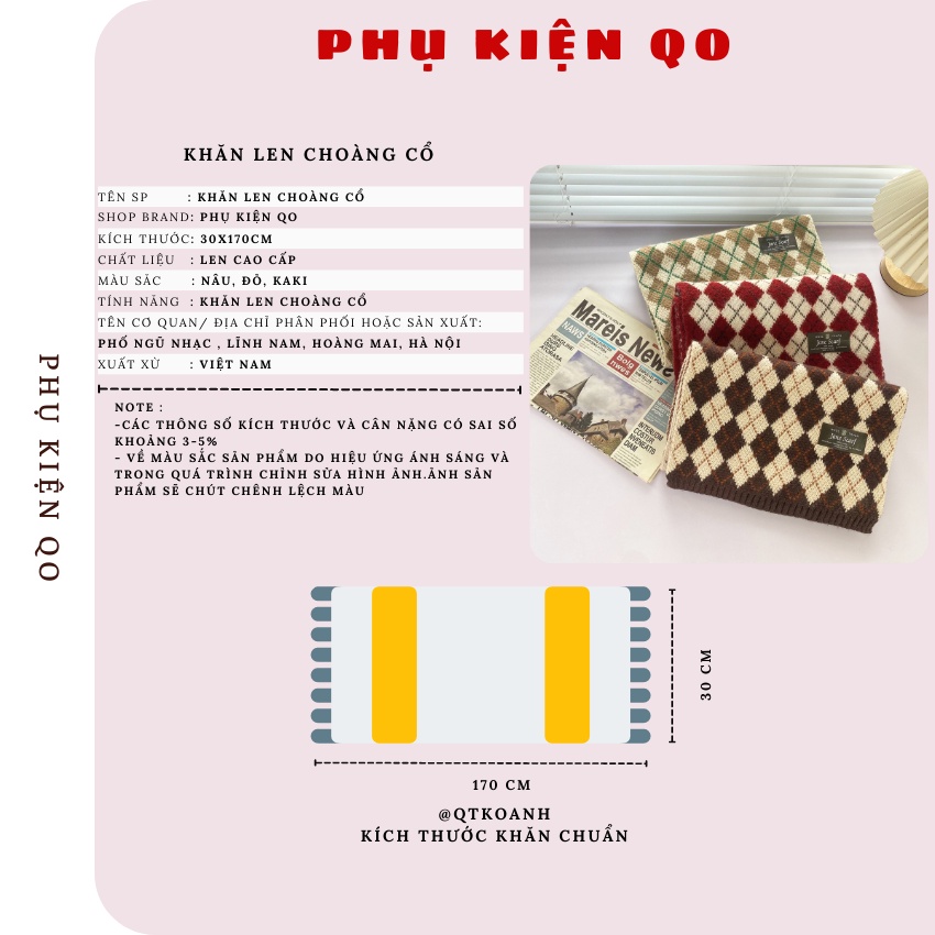 Khăn quàng cổ Phụ kiện QO - Khăn choàng cổ len nam nữ Jane Scarf kẻ caro ulzzang Hàn Quốc mềm mịn K02
