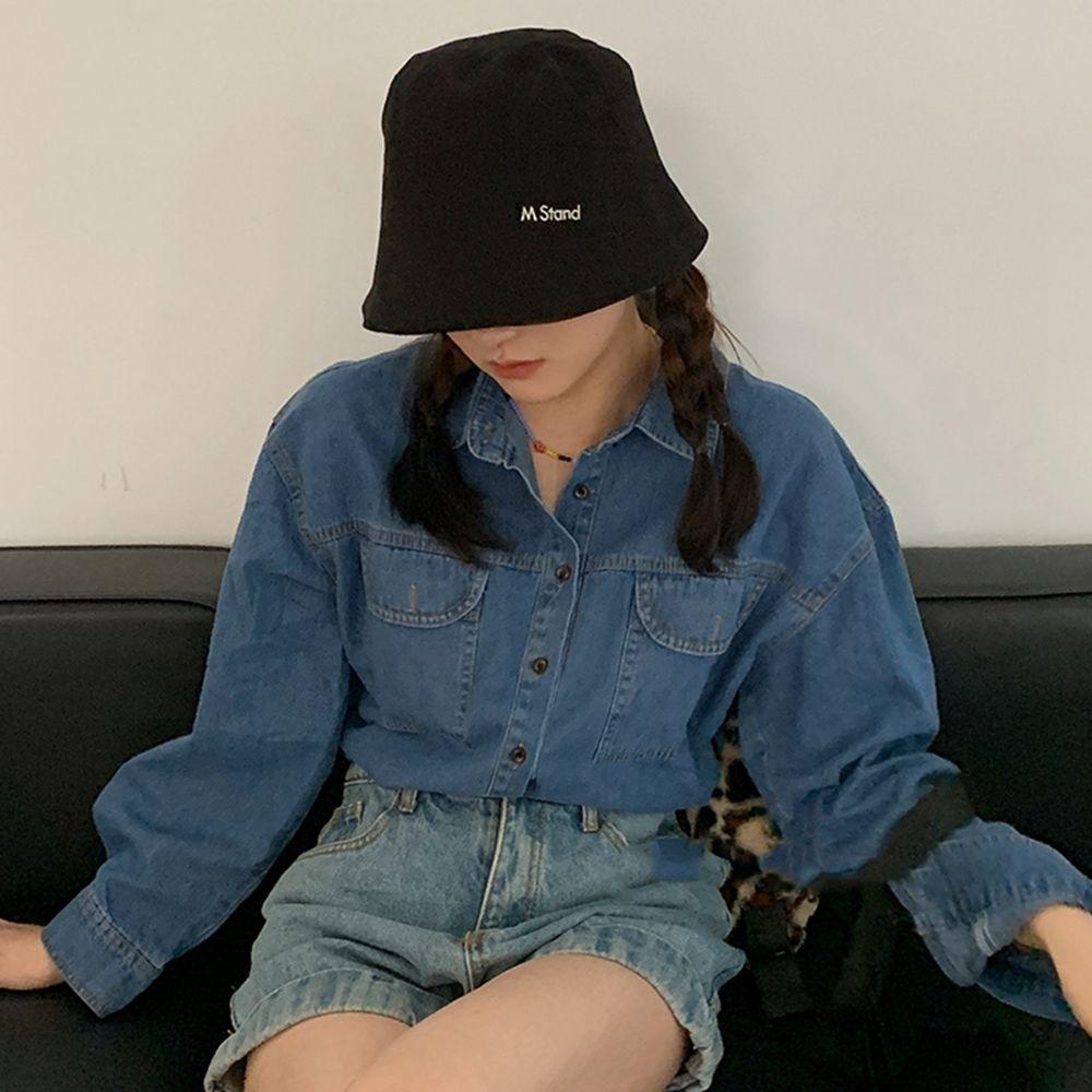 Nón Tai Bèo Chất Liệu Cotton Thêu Chữ Đơn Giản Thời Trang Thu Đông Cho Nữ