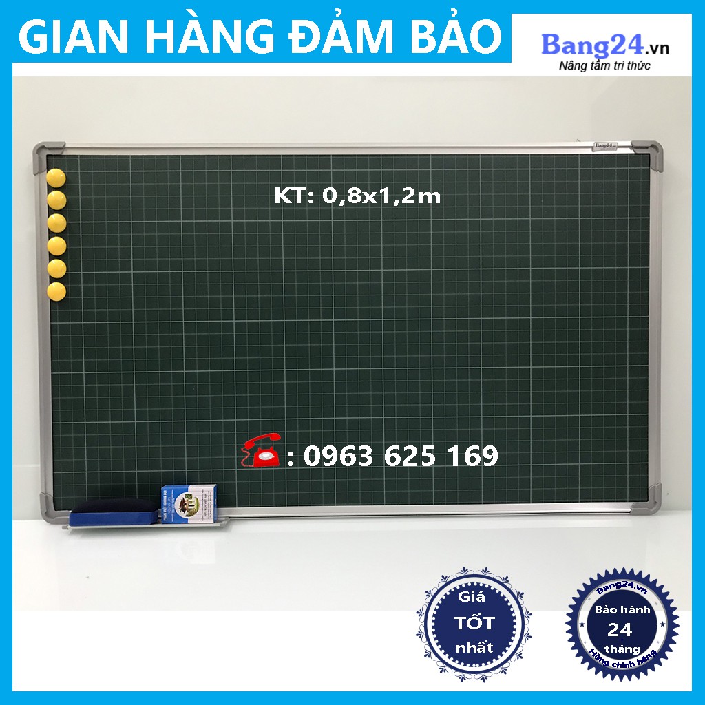 Bảng Từ Xanh Kẻ Ô Ly Tiểu Học Viết Phấn, KT: 0,8x1,2m (Tặng 1 khay, 1 hộp phấn, 1 xóa bảng, 6 nam châm)