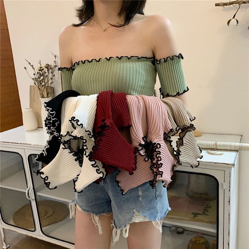 Áo Dệt Kim Trễ Vai Phong Cách Hong Kong Cho Nữ