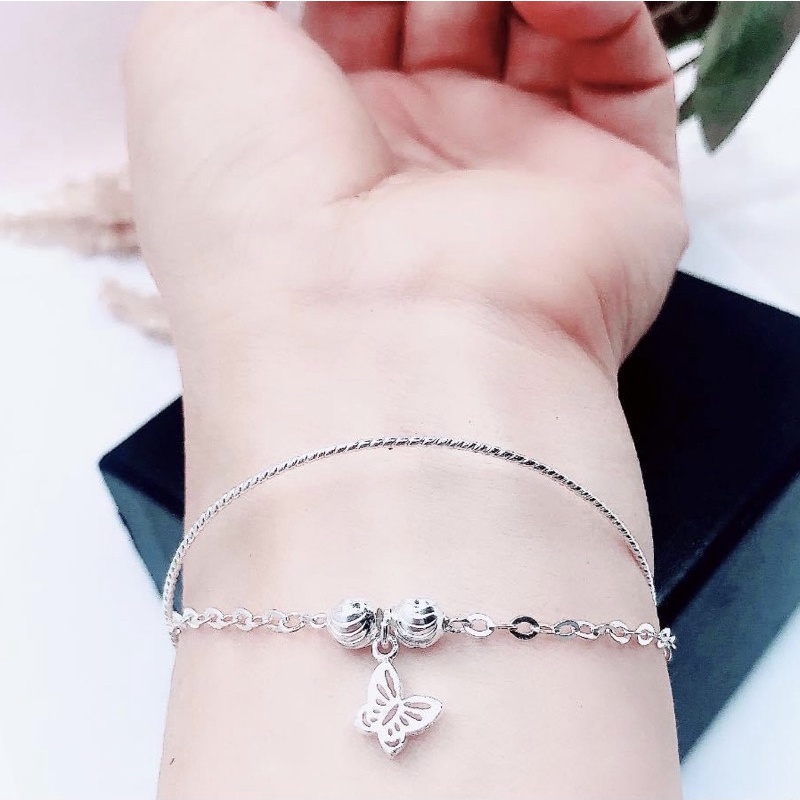 Lắc tay nữ Bươm bướm Bạc ta dáng kép , sang trảnh , sáng bóng - Vàng Bạc Khải Khải
