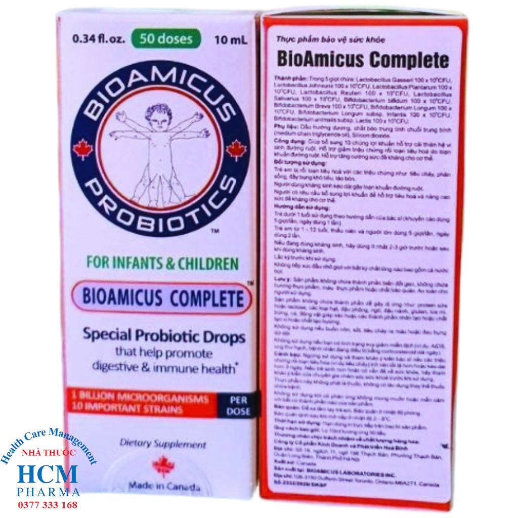 Men vi sinh cho bé BIOAMICUS 10 chủng nhập khẩu Canada chai 10ml HCM PHARMACY HMD01