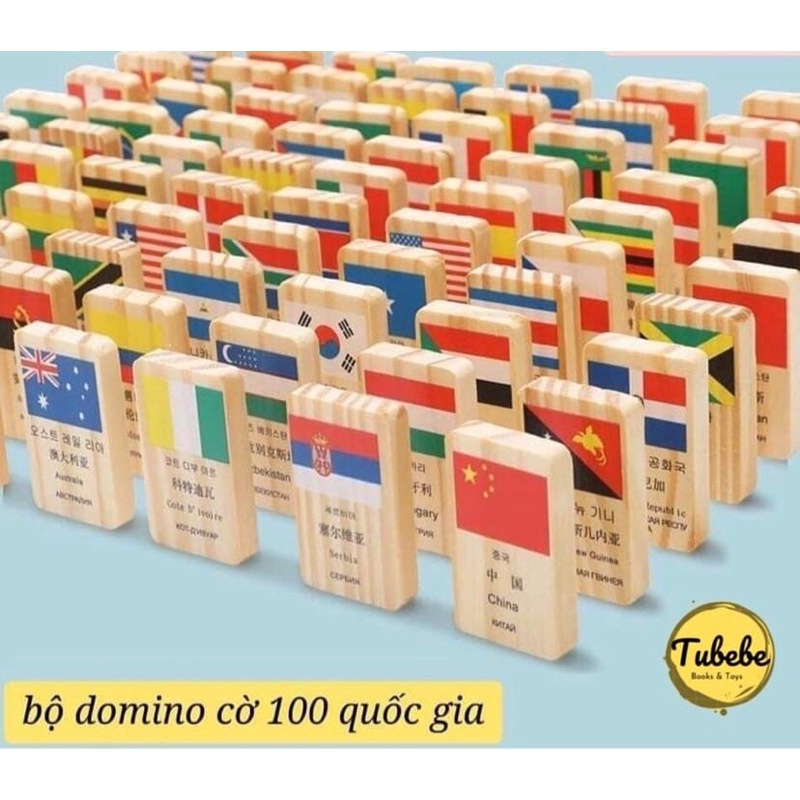 Bộ Domino gỗ cờ 100 quốc gia cho bé