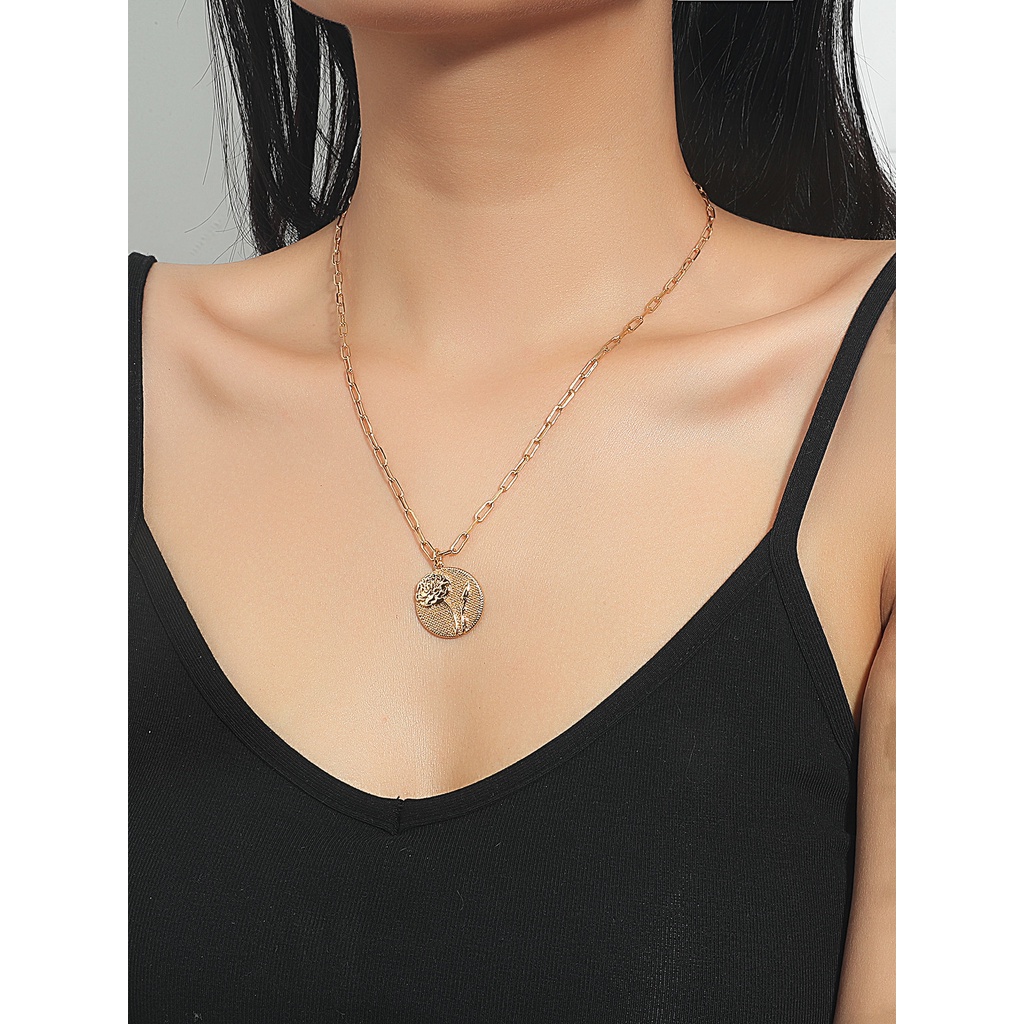 Vòng Cổ Nữ Dáng Xích Cá Tính, Dây Chuyền Nữ Khắc Hình Bông Hoa Độc Lạ