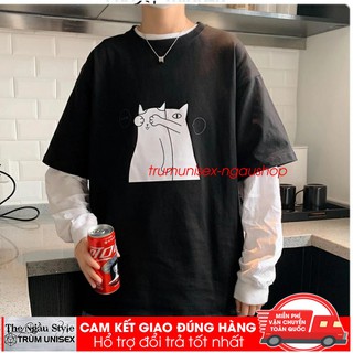 Áo thun nam tay lỡ unisex form rộng overtee two Cat Blind  nhiều màu chất vải cotton xịn Trumunisex