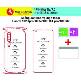 Miếng dán PPF bảo vệ điện thoại Xiaomi 10/ Mi10 pro/ Mi10 lite/Mi10T pro/Mi10T/Mi 10T lite