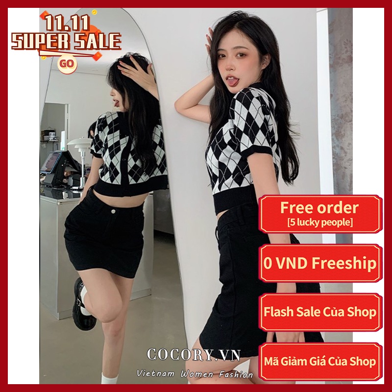 [ Mã 11FASHIONSALE1 giảm 10K đơn 50K ] Áo Cardigan Dệt Kim Tay Ngắn Cổ Bẻ Kẻ Sọc Phong Cách Hàn Quốc Cho Phụ Nữ