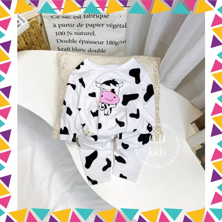 Bộ Dài Tay Bò Sữa {FREE SHIP} Bộ Dài Tay Thun Lạnh Hình Bò Sữa Minky Mom Siêu Đáng Yêu Cho Bé (BD004)