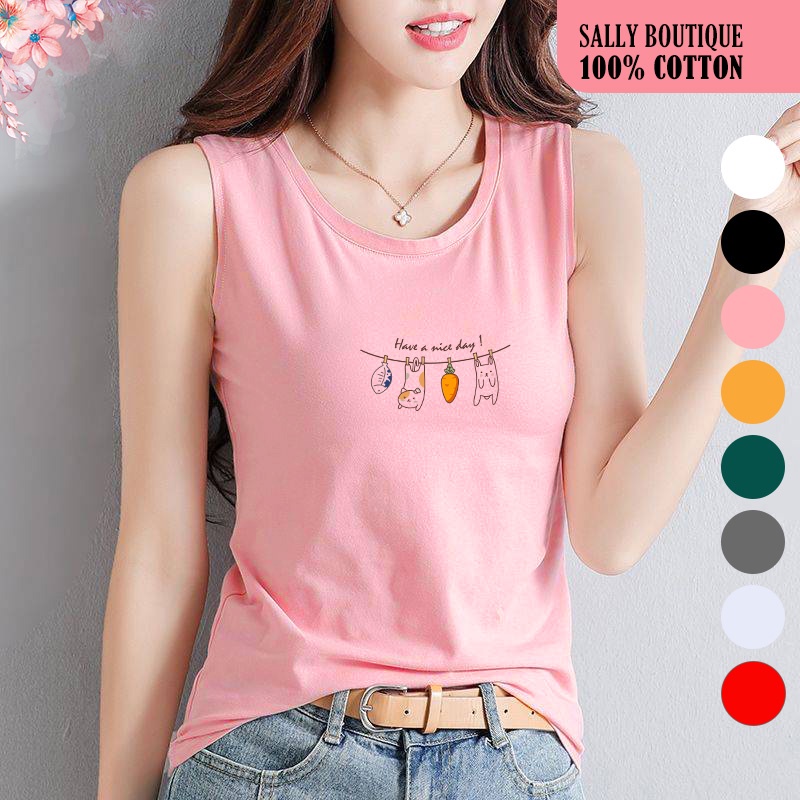 Áo thun 3 lỗ nữ sát nách cotton 100% cao cấp, co giãn thoải mái 4 chiều HAVE A NICE DAY-SALLY-SN107