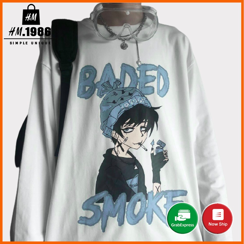 Áo thun tay dài Wind phông nam nữ form rộng unisex oversize ulzzang Áo thun dài tay BADED SMOKE 3043