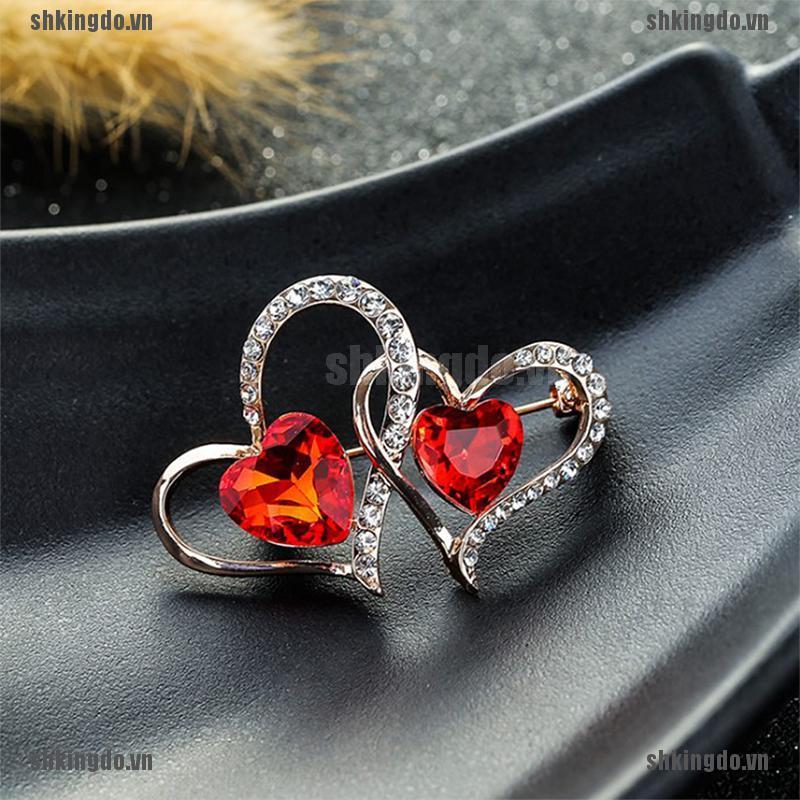 Trâm Cài Áo Hình Trái Tim Đôi Đính Pha Lê