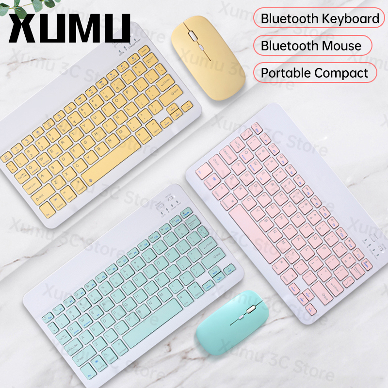 Xumu 25.4 cm Wireless Bluetooth Keyboard Keypad Mouse For iPad Pro 11 12.9 9.7 10.5 7th 8th Gen 10.2 Air 4 4th gen 27.68 cm 2020 2021 Lightweight Portable Mini For iPad Tablet Laptops Android Smart Phone