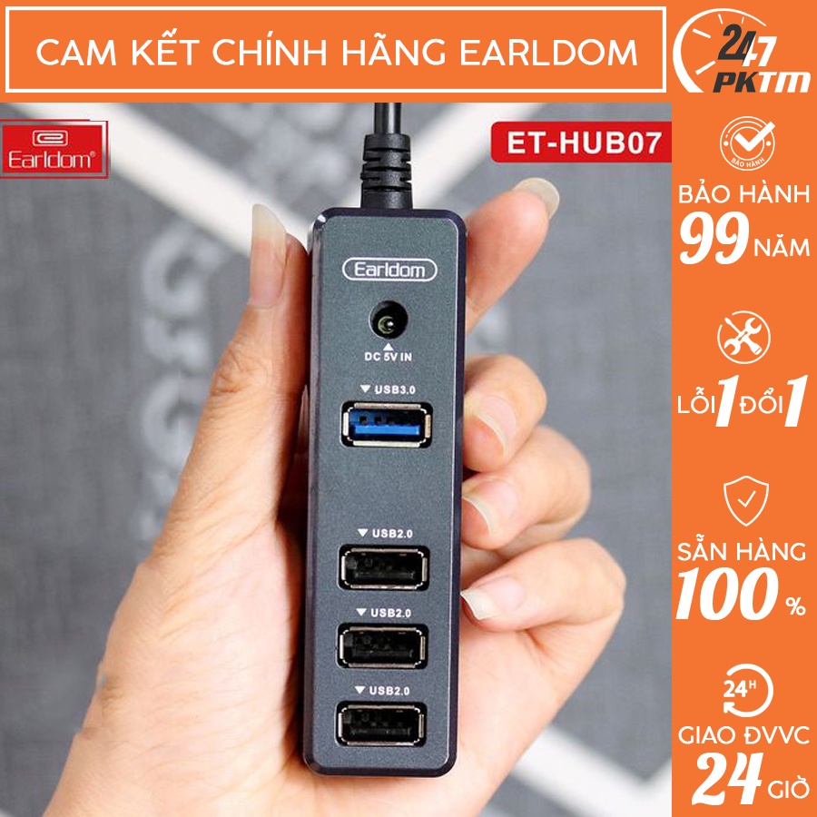 CHÍNH HÃNG EARLDOM Ổ Cắm USB HUB - 07 (Hỗ Trợ 3 Cổng USB 2.0 và 1 cổng USB 3.0) | Phụ Kiện Thông Minh 247 VN