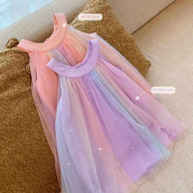 Đầm Công Chúa Hai Dây Bằng Vải Cotton Dệt Kim Thời Trang Mùa Hè Dành Cho Bé Gái