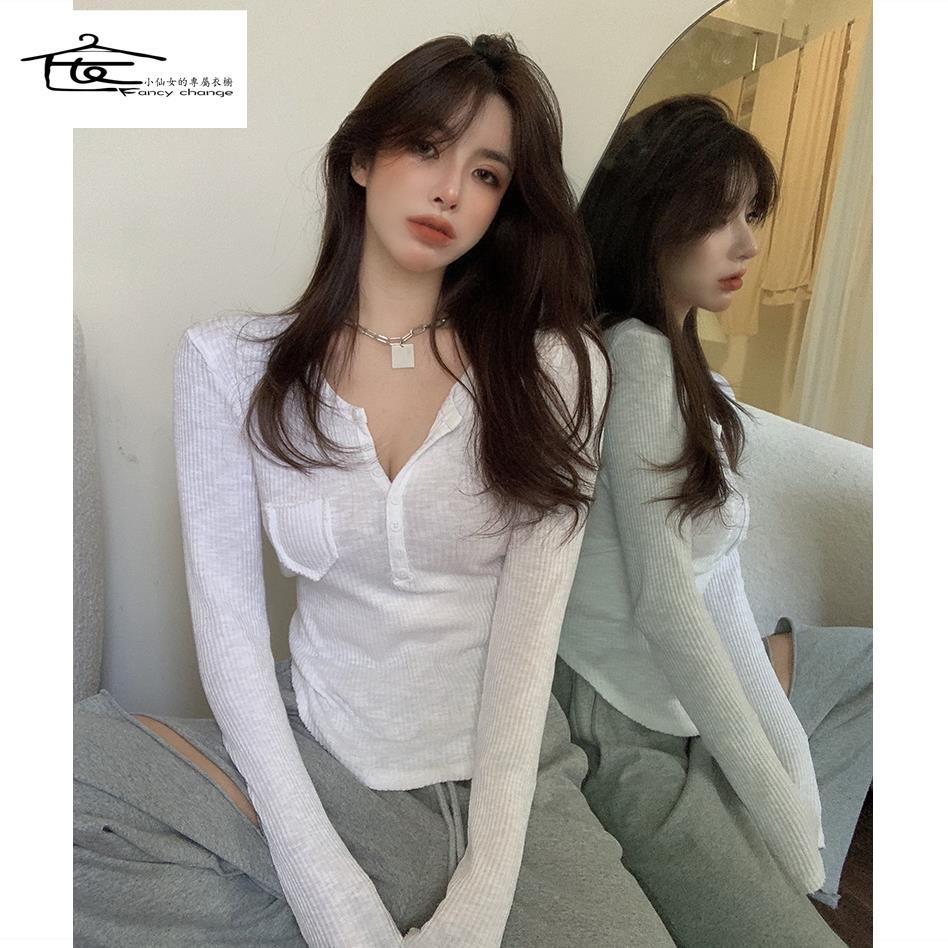 Áo Thun Dệt Kim Vải Lụa Mỏng Cổ Chữ v Thời Trang Mùa Hè Dành Cho Nữ