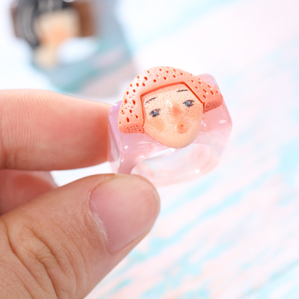 Nhẫn nhựa acrylic trong suốt nhiều màu hình vuông dễ thương dành cho nữ