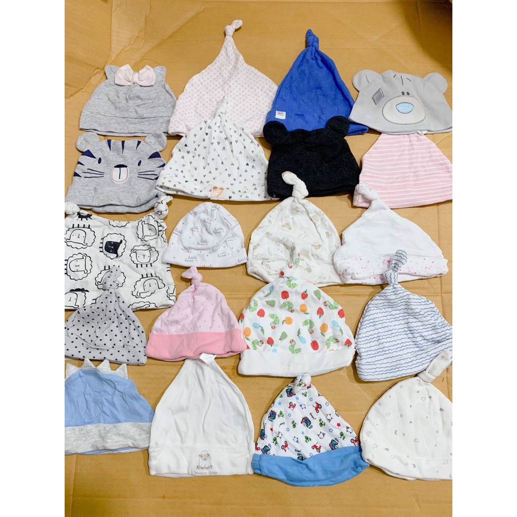 Mũ sơ sinh [ FREESHIP ] Sét 3 chiếc mũ sơ sinh mix hiệu hàng xuất dư dành cho bé trai bé gái 0-6m
