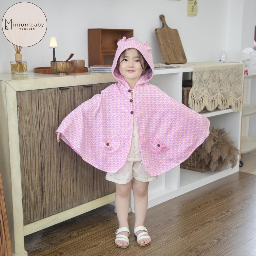 Áo Choàng Chống Nắng Cho Bé Gái, Họa Tiết Thổ Cẩm Hồng, Mẫu Cánh Dơi Ponchoni Chất Cotton Từ 0 Tháng-6 Tuổi-TiemBoBe
