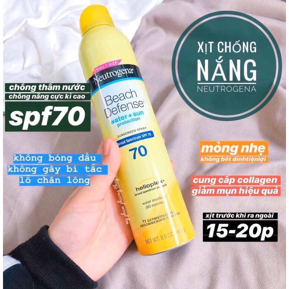 Xịt Chống Nắng Neutrogena Beach Defense Water + Sun Protection Sunscreen Spray Broad Spectrum SPF 70 240G