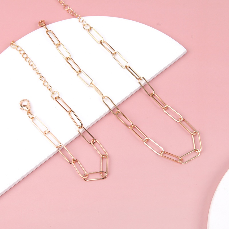 Bộ 2 trang sức vòng tay và dây chuyền dạng xích màu vàng đồng bạc cổ điển có thể điều chỉnh thiết kế đơn giản