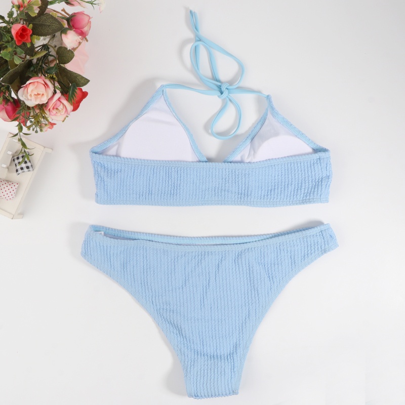 Bộ Đồ Bơi Ba Mảnh Thắt Nút Màu Trơn Gợi Cảm Cho Nữ