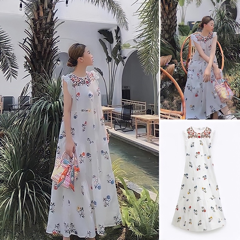Đầm ZARA suôn thêu hoa