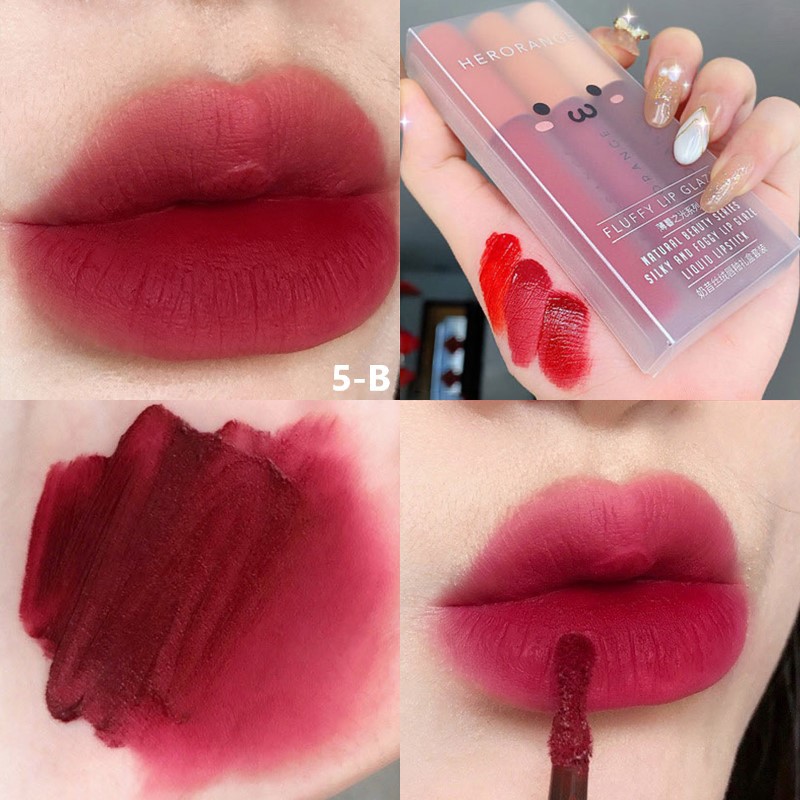 Set 3 son kem lì HERORANGE chất velvet mịn lì Fluffy Lip Glaze | Thế Giới Skin Care