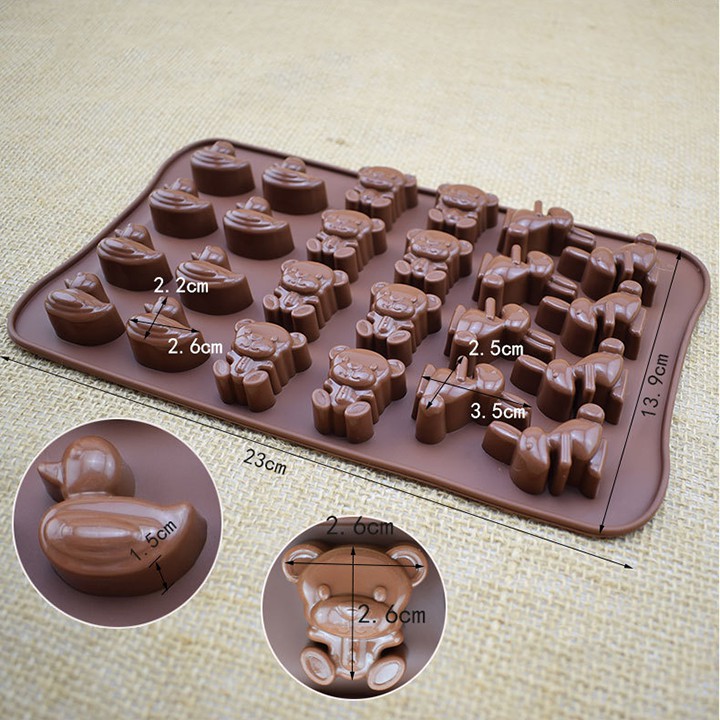 HCM - Khuôn silicon vịt gấu thỏ 24 con đổ socola kẹo dẻo